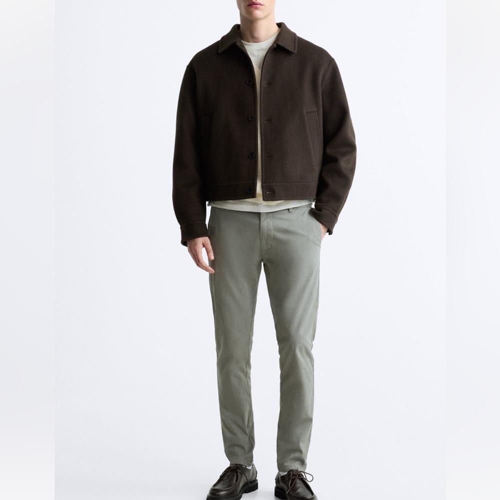 Zara Man Premium Wash Sport Department chino pant in light khaki green. Sz 38.